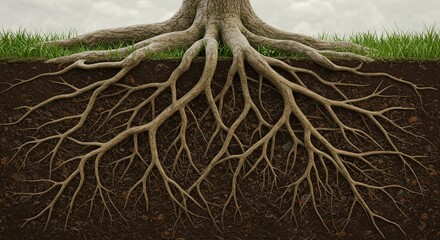 Poster - A tree root is shown in the dirt, with the roots extending deep into the ground