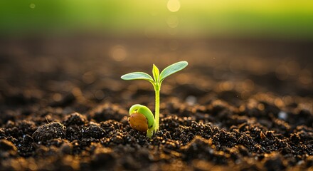 Poster - A small seedling is growing in the dirt