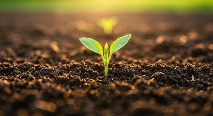 Poster - A small green plant is growing in the dirt