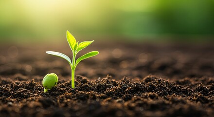 Poster - A small plant is growing in the dirt
