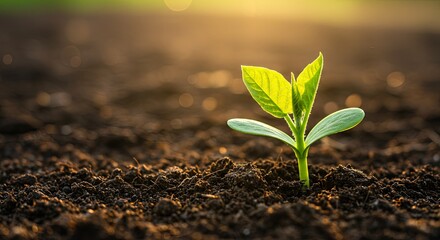 Poster - A small green plant is growing in the dirt