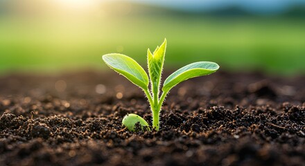 Poster - A small green plant is growing in the dirt