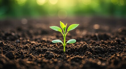 Poster - A small green plant is growing in the dirt