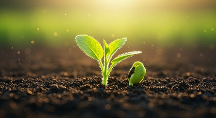 Poster - A small plant is growing in the dirt