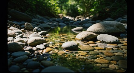 Poster - A stream of water flows through a rocky area