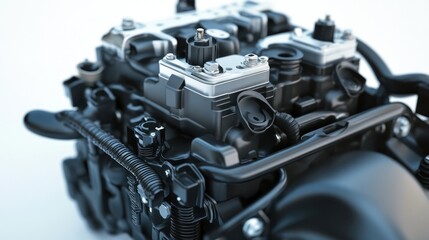 Aufkleber - Close-up of a powerful, modern engine, showcasing intricate details of its components and mechanisms.