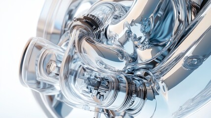 Aufkleber - Close-up of a shiny, transparent engine with intricate details and chrome-like finish.
