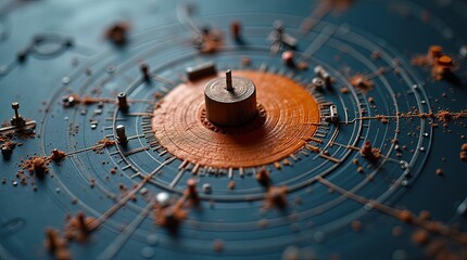 Poster - A close up of a small orange object in the center of a blue circle