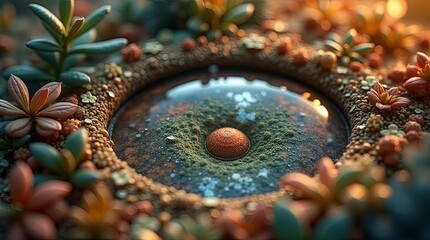 Poster - A close up of a flower with a red ball in the center
