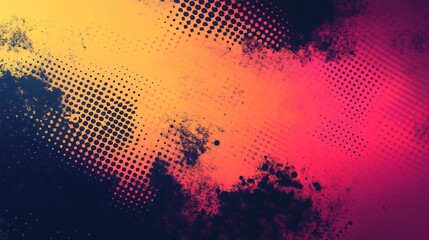 Poster - Abstract grunge halftone background with yellow, pink, and purple gradients and dark spots.