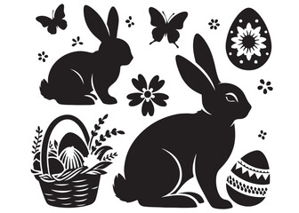Wall Mural - vector rabbit black silhouette icon design illustration, bunny black silhouette vector logo, easter 