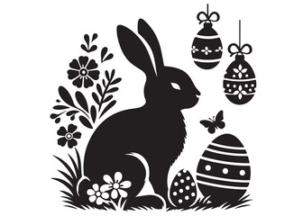 Wall Mural - vector rabbit black silhouette icon design illustration, bunny black silhouette vector logo, easter 