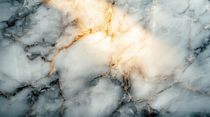 Poster - Close-up of grey and gold marble texture with light beam.