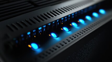 Aufkleber - Close-up of illuminated server rack components, showcasing technological infrastructure.