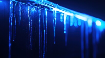 Poster - Close-up of illuminated icicles hanging from a surface at night.