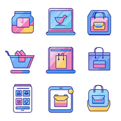 Poster - E-commerce shopping icons, online store, cart, bag, computer, mobile devices