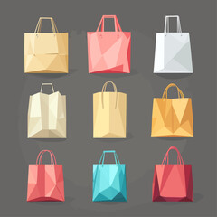 Poster - Geometric Shopping Bags in Various Colors on a Gray Background