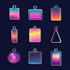 Poster - Set of gradient neon-style tags and shapes on dark background