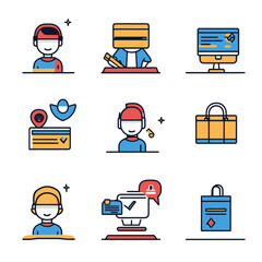 Poster - Colorful digital business icons: online payment, customer service, and more.