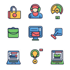 Poster - Vector Icons for Customer Support, Business, and Technology