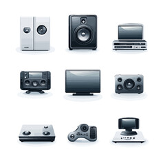 Poster - Audio Visual Icons: Speakers, TV, Video Game Controller, Console, Devices