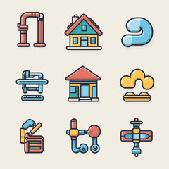 Poster - Illustration of house, pipe, equipment, cloud and more on cream background.