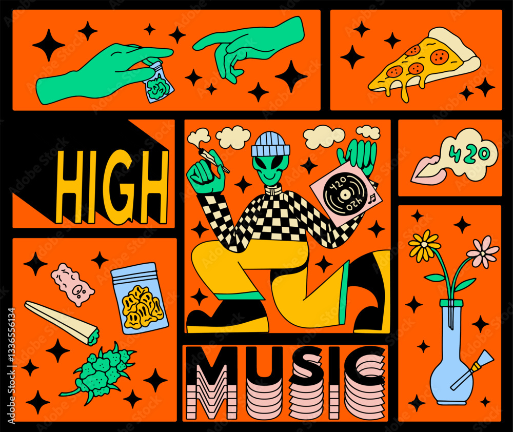 Psychedelic Alien 420 Vibes – Music & Cannabis Art Poster. Weed ...