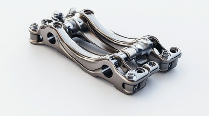 Poster - Close-up of two metallic automotive suspension parts, showcasing intricate design and engineering.