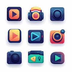 Poster - Set of 9 Multimedia Icons: Video Camera Player and Media Devices.