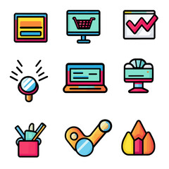 Poster - Set of Colorful Icon Illustrations for Technology and Business Concepts