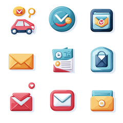Poster - Cute Cartoon Mail Icons Set for Communication and Delivery