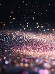 Wall Mural - Sparkling Glitter Pile on Dark Background with Bokeh Lights