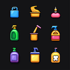 Poster - Cartoon Bath and Beauty Products Icons, Cosmetics, Vector Set