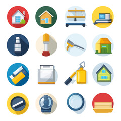 Poster - Flat Design Icon Set: Architecture, Tools, Technology, and Construction Elements