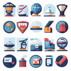 Poster - Set of flat design vector icons isolated on white background.