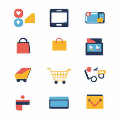 Poster - Online Shopping Icons Set: Mobile Tablet, Cart, Delivery, Bag, Payment, Email