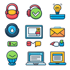 Poster - Set of colorful icon illustrations related to communication and business.