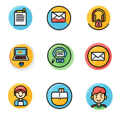 Poster - Icon set: Communication, online, support, email, message, technology, and person