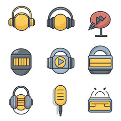 Poster - Set of audio equipment and symbols, flat design, media concept, icons