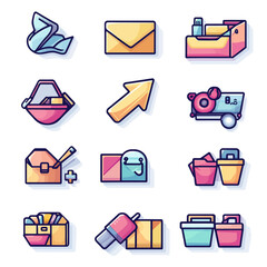 Poster - Colorful Flat Design Icon Set: Office, Mail, and Creative Tools