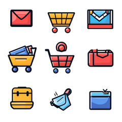 Poster - Colorful shopping cart, email, and bag vector icons on white background