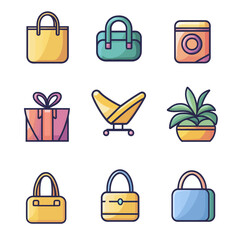 Poster - Vector Icon Set: Bags, Gift, Plant, Chair, Appliance, Illustration