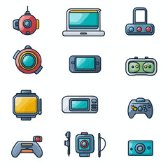 Poster - Collection of Colorful, Cartoon Technology Gadgets on White