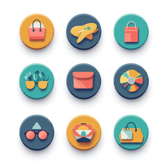 Poster - Collection of Flat Design Icons: Shopping, Travel, and Lifestyle Symbols