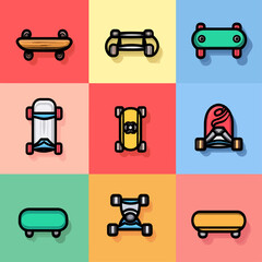 Poster - Colorful Skateboards Icon Set with Geometric Design and Bold Colors