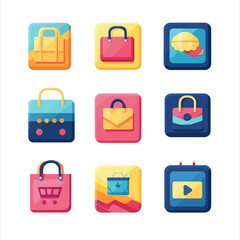 Poster - Set of Stylized Icons: Shopping Bags and Media Illustrations