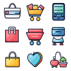 Poster - Shopping Icons, E-Commerce Elements, Digital Retail, Mobile Shopping App Set.