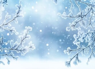 Aufkleber - Hoarfrost covering branches during snowfall, winter landscape