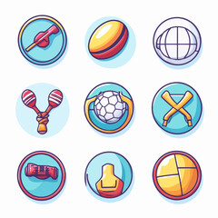Poster - Sport and Toy Icons Set, Playful Sports Equipment, Soccer, Rugby, & More.