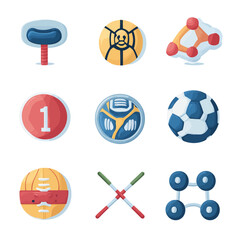 Poster - Vector illustration of abstract futuristic elements, sports equipment icons set.
